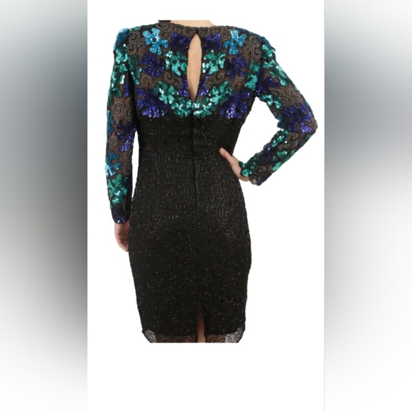 COPY - Vintage Rare Find Sequins and Beaded Black Dress with Beautiful Blue Seq… - Picture 6 of 11